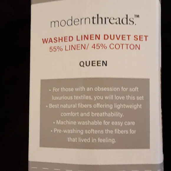 Modern Threads Platinum Natural Fiber washed linen duvet set Queen NEW 90x90…